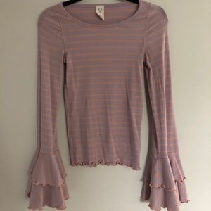 EUC XS bell sleeve Free People striped long sleeve
